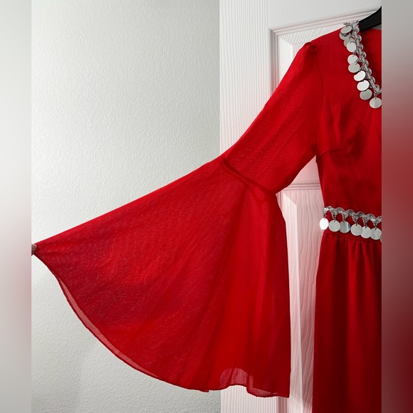Red Flounce Sleeve Sequin Dress - Picture 8 of 13